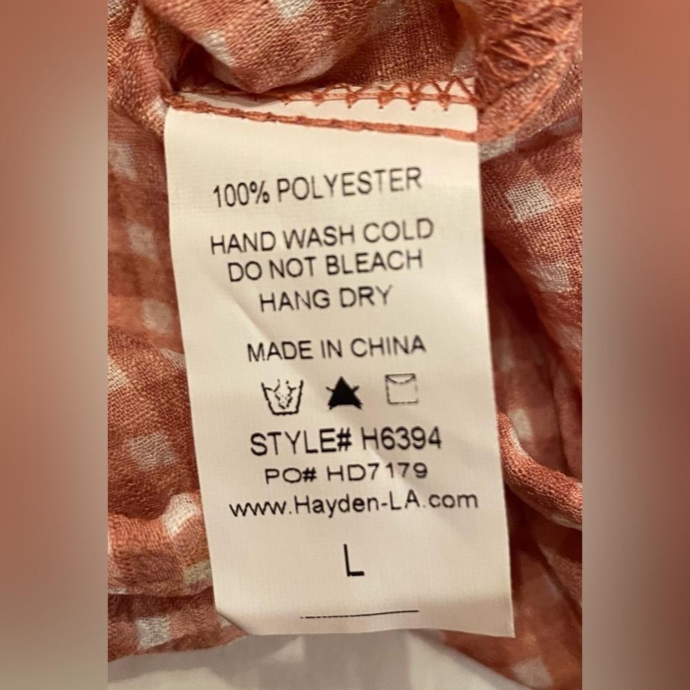 Hayden Los Angeles Gingham Cold Shoulder Bell Sleeve Ruffle Top Rust H6394 L - Picture 6 of 7